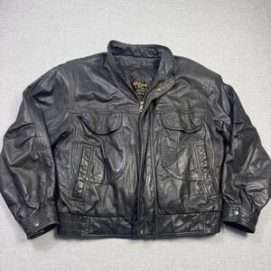 Reed Sportswear Leather Bomber Jacket Mens 40 Black Lined Insulated Pockets